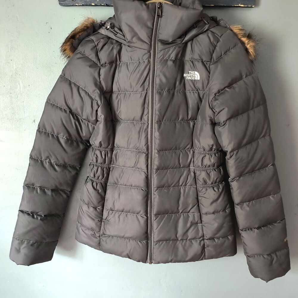 The North Face Gotham 550 Puffer Jacket Womens XS Black Down Faux Fur Hood Cozy